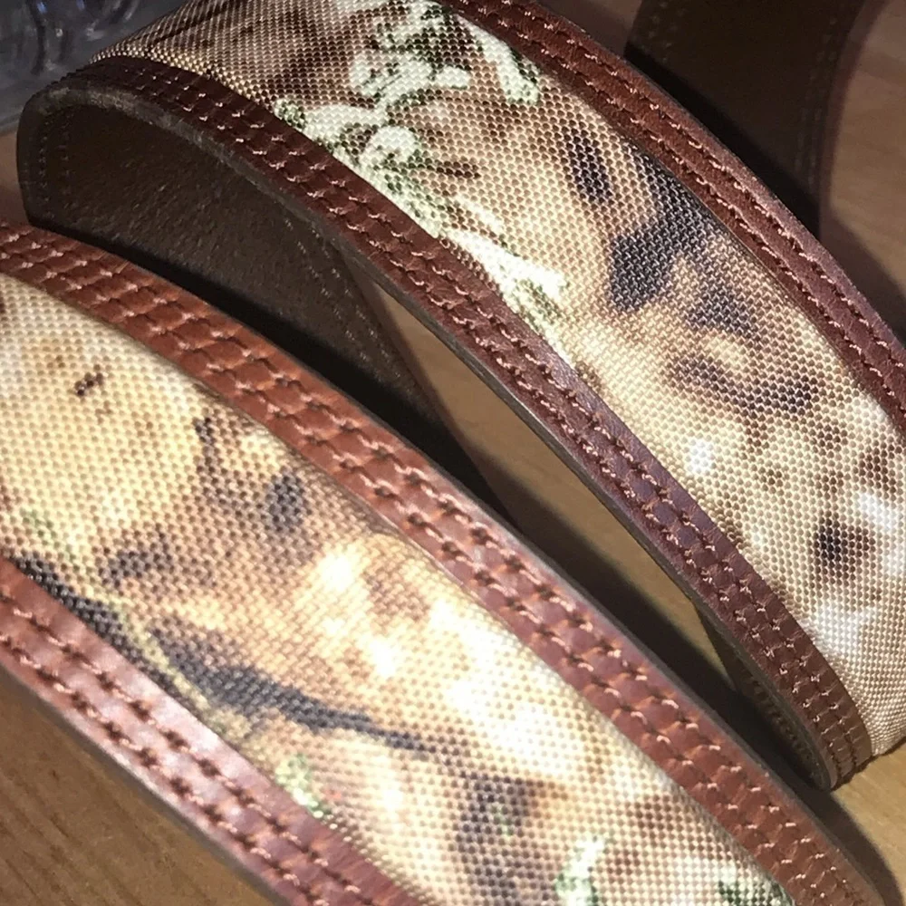 Cabela's Men's Leather & Cotton Camouflage Belt Size 40 Brown